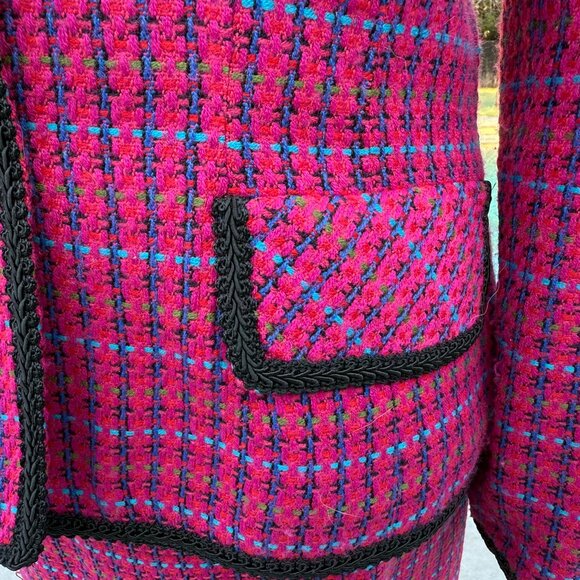 Gorgeous Fushia and Blue Tweed Adrianna Papell 2 Piece Skirt Suit- Size 12 - Picture 3 of 5